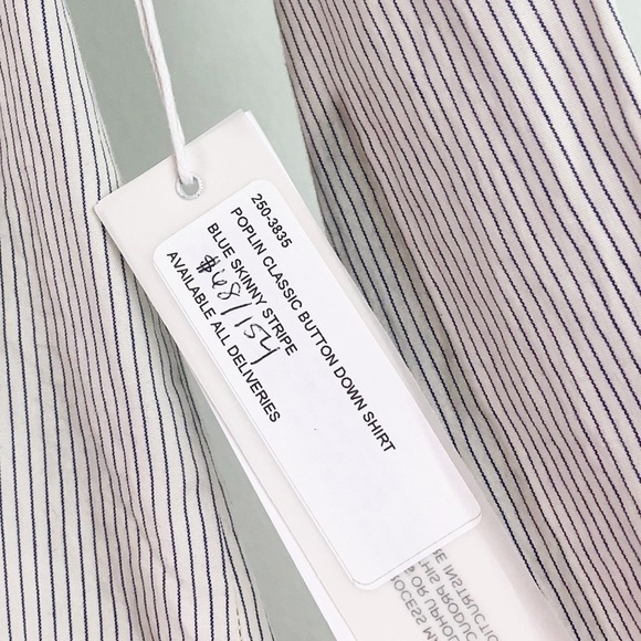 NWT Stateside Classic Cotton Poplin Button Down Shirt in Skinny Blue Stripe - Picture 5 of 7